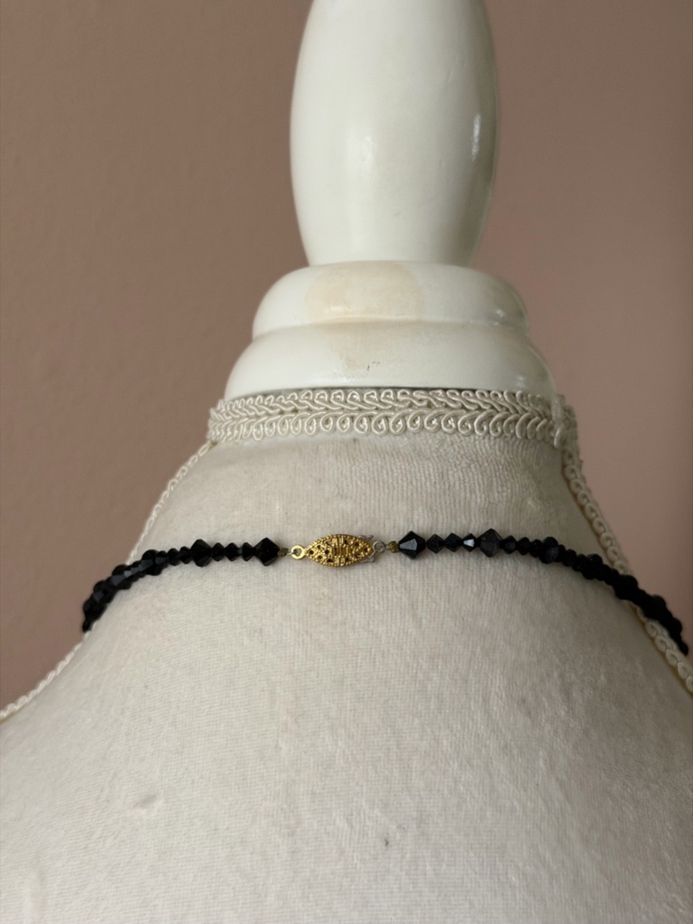 Vintage Gold-Tone Black Faceted Bead Necklace with Pavé Ball Pendant - Picture 3 of 4